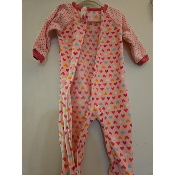Carter’s Toddler Girls Pajamas 12 Month One Piece Fleece Hearts Polka Dots Pink - Picture 5 of 11